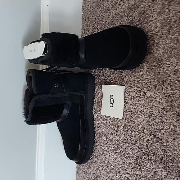 UGG Shoes - UGG black short classic boot leopard lining bow in back-5
